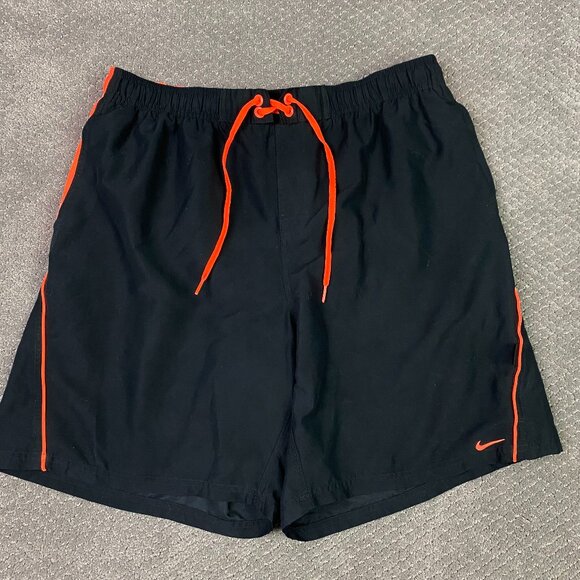 Vintage Nike Board Shorts Men's XXL Black Orange Swim Trunks Mesh Lining - Picture 1 of 11